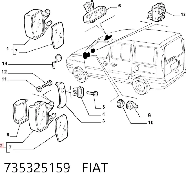 Ліве бокове дзеркало 735325159 Fiat/Alfa/Lancia