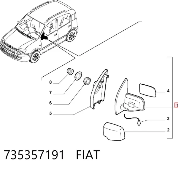 Ліве бокове дзеркало 735357191 Fiat/Alfa/Lancia