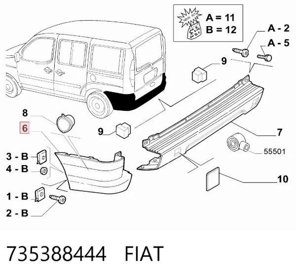 Бампер задній, права частина 735388444 Fiat/Alfa/Lancia