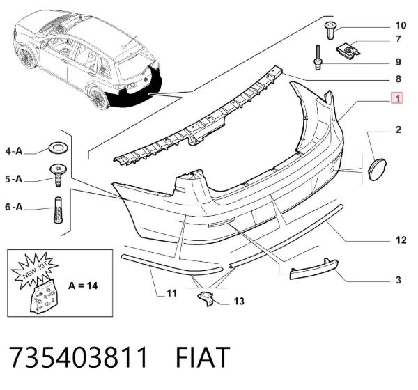 Задній бампер 735403811 Fiat/Alfa/Lancia
