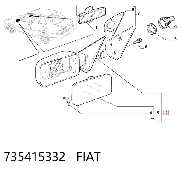 Дзеркало праве 735415332 Fiat/Alfa/Lancia