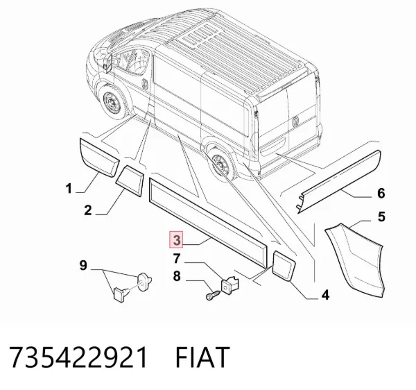 Молдинг бічний (зсувний) двері 735422921 Fiat/Alfa/Lancia