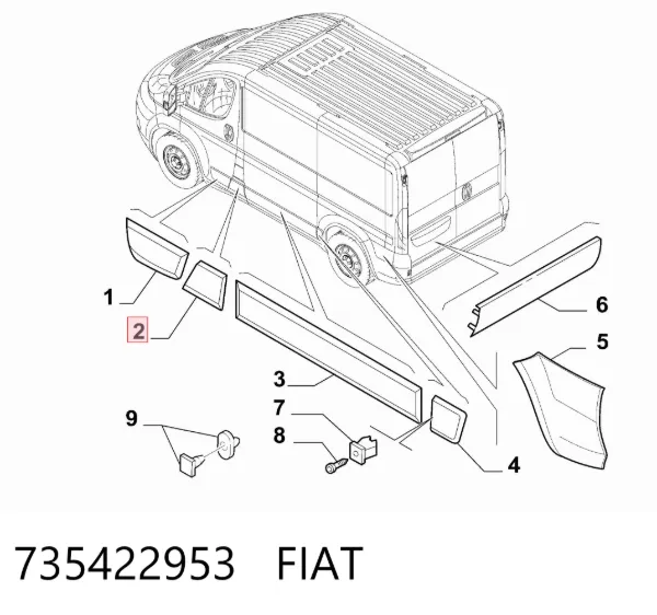 Накладка стійки кузова зовнішня, центральна ліва 735422953 Fiat/Alfa/Lancia