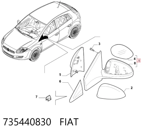 Дзеркало праве 735440830 Fiat/Alfa/Lancia