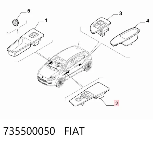 Кнопковий блок керування склопідіймачами передній лівий 735500050 Fiat/Alfa/Lancia