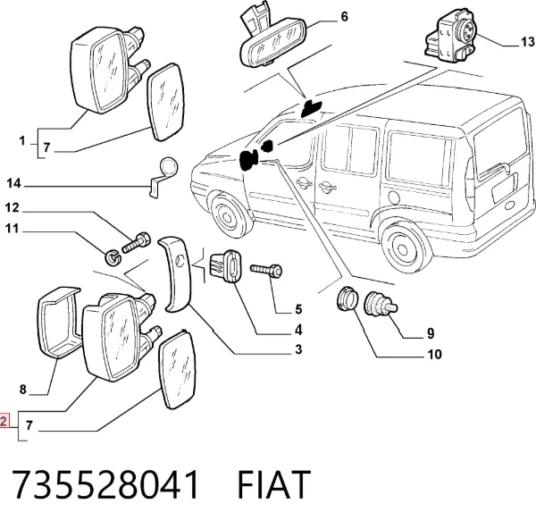 Дзеркало праве 735528041 Fiat/Alfa/Lancia