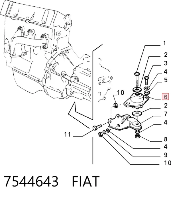 Подушка двигуна задня 7544643 Fiat/Alfa/Lancia