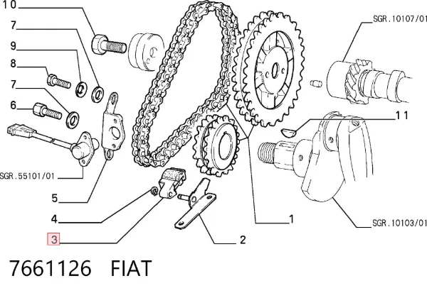 Башмак натягувача ланцюга ГРМ 7661126 Fiat/Alfa/Lancia