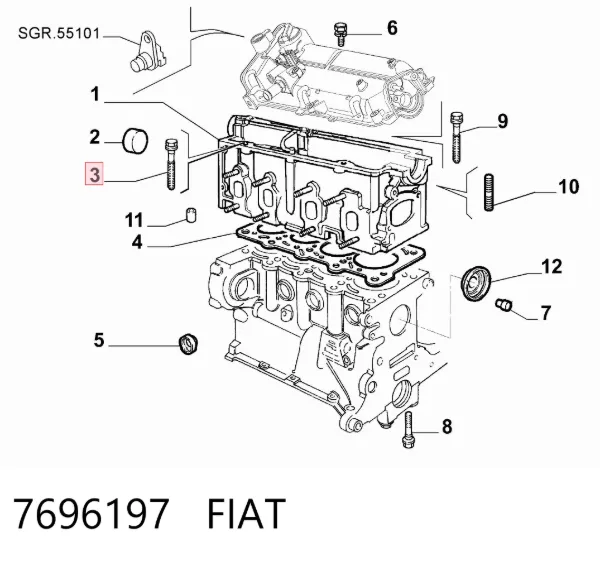 Болт ГБЦ 7696197 Fiat/Alfa/Lancia