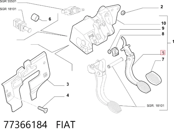 Педаль гальма 77366184 Fiat/Alfa/Lancia