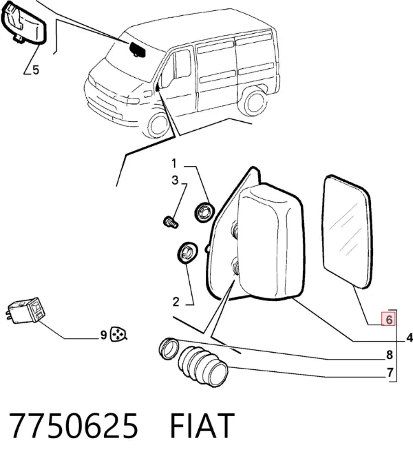 Дзеркальний елемент дзеркала заднього виду, лівого 7750625 Fiat/Alfa/Lancia