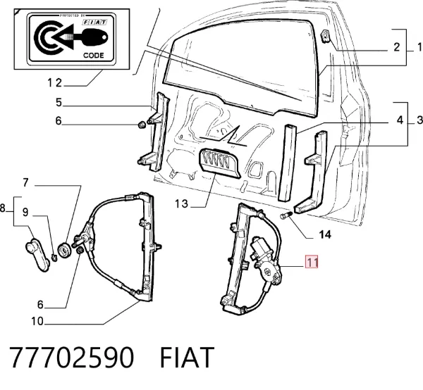 Склопідйомник передньої лівої двері 77702590 Fiat/Alfa/Lancia