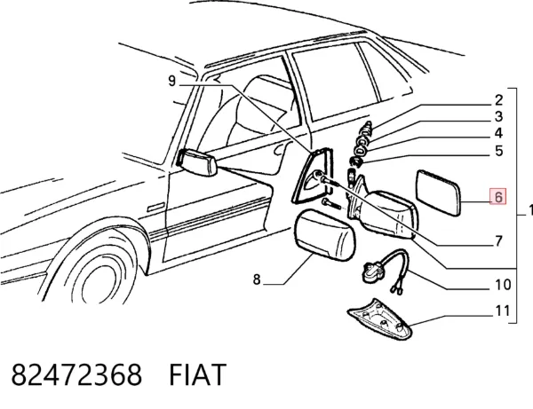 Дзеркальний елемент дзеркала заднього виду, лівого 82472368 Fiat/Alfa/Lancia