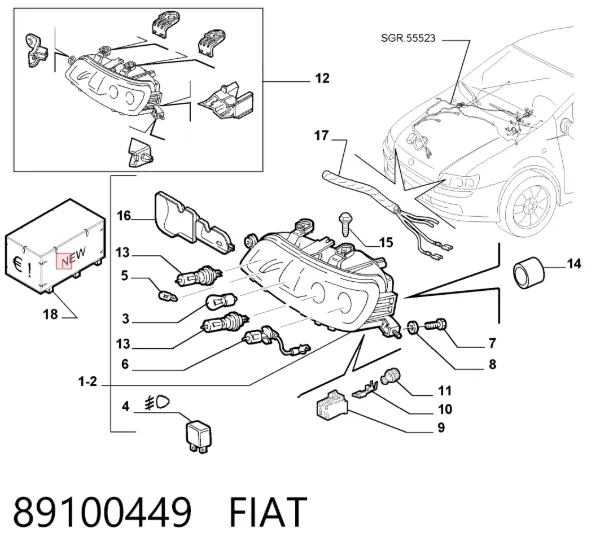 Фара ліва 89100449 Fiat/Alfa/Lancia