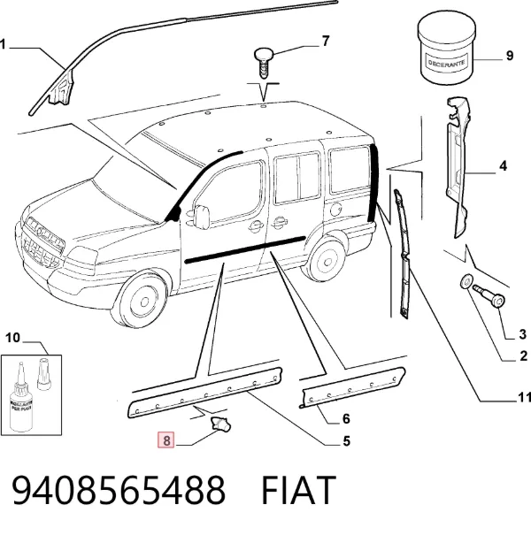 Кліпса (пістон) кріплення молдинга двері 9408565488 Fiat/Alfa/Lancia