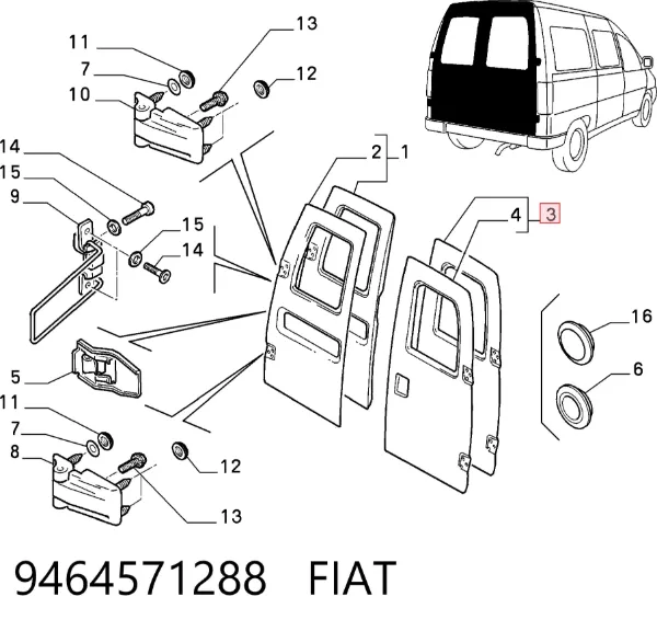 Двері фургона задні, розпашні, праві 9464571288 Fiat/Alfa/Lancia