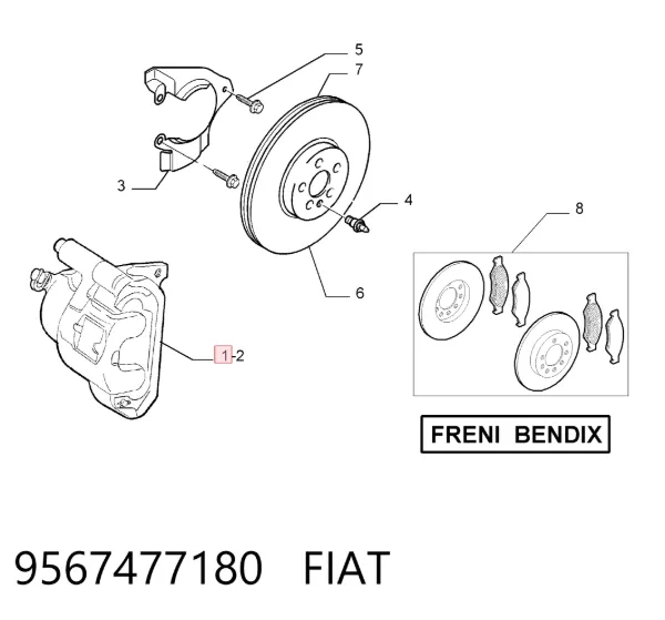 Супорт гальмівний передній правий 9567477180 Fiat/Alfa/Lancia