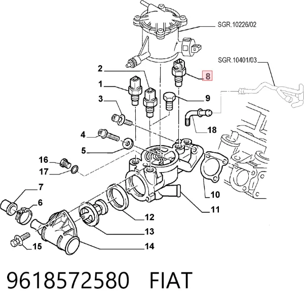 Датчик температури охолоджуючої рідини 9618572580 Fiat/Alfa/Lancia