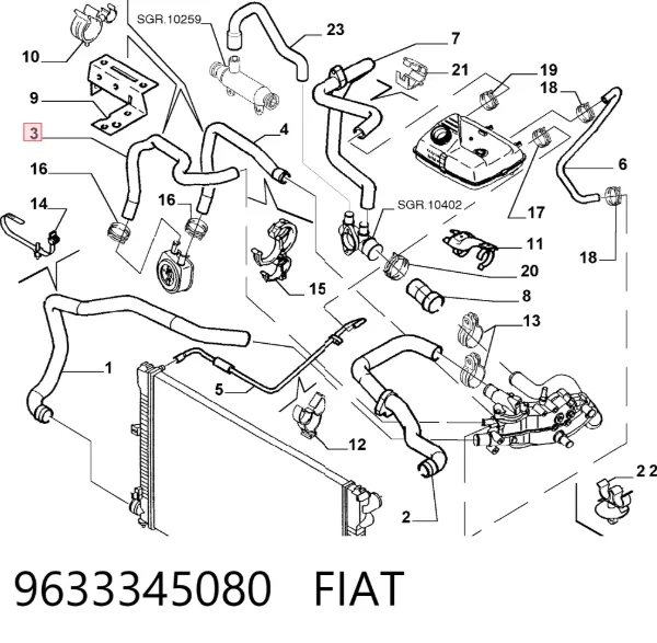 Шланг (патрубок) охолодження масляного теплообмінника, подача 9633345080 Fiat/Alfa/Lancia