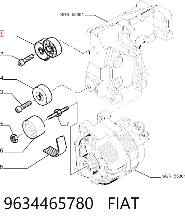 Натягувач приводного ременя 9634465780 Fiat/Alfa/Lancia