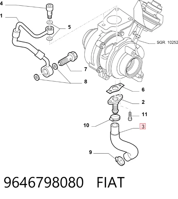 Трубка/шланг відводу масла від турбіни 9646798080 Fiat/Alfa/Lancia