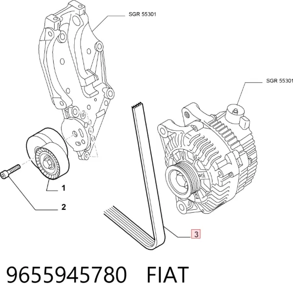 Ремінь генератора 9655945780 Fiat/Alfa/Lancia