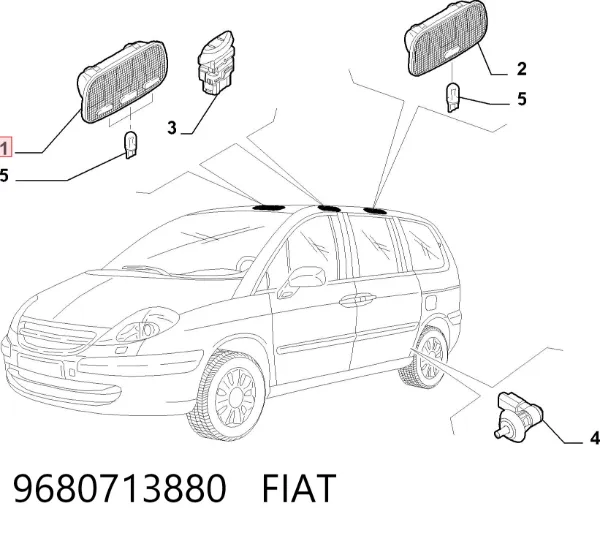 Плафон освітлення салона/кабіни, задній 9680713880 Fiat/Alfa/Lancia