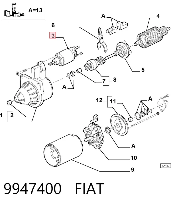Втягуюче реле стартера 9947400 Fiat/Alfa/Lancia