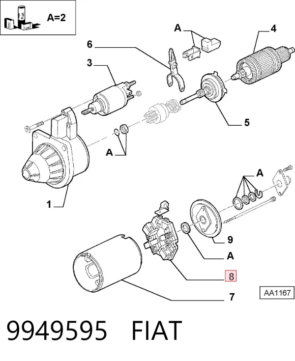 Щеткодеpжатель стартера 9949595 Fiat/Alfa/Lancia