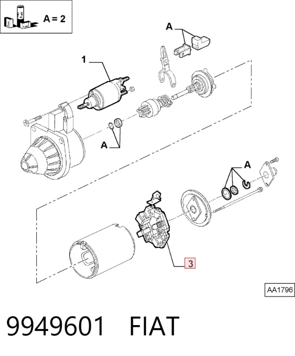 Щеткодеpжатель стартера 9949601 Fiat/Alfa/Lancia