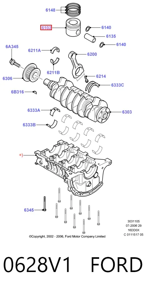 Поршень в комплекті на 1 циліндр, STD 0628V1 Ford
