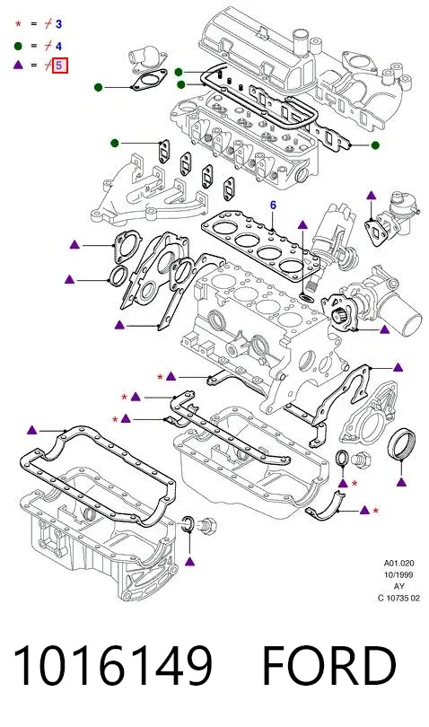 Комплект прокладок двигуна, нижній 1016149 Ford