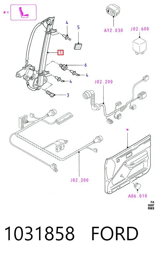 Склопідйомник передньої лівої двері 1031858 Ford
