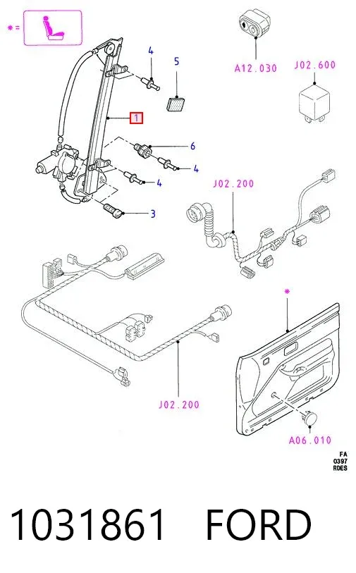 Склопідйомник передньої лівої двері 1031861 Ford