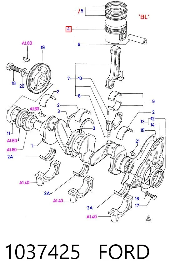 Поршень в комплекті на 1 циліндр, STD 1037425 Ford