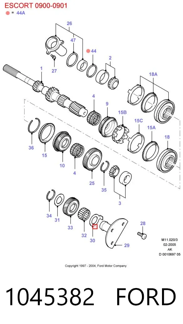 Підшипник первинного валу коробки 1045382 Ford
