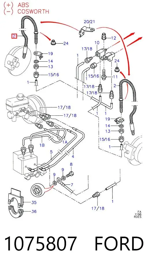 Шланг гальмівний передній, лівий 1075807 Ford