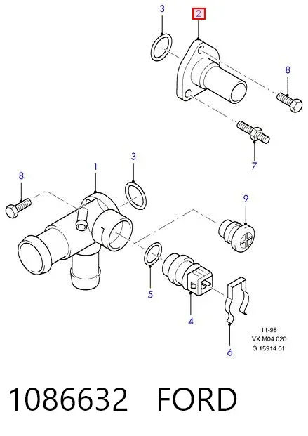 Фланець системи охолодження (трійник) 1086632 Ford