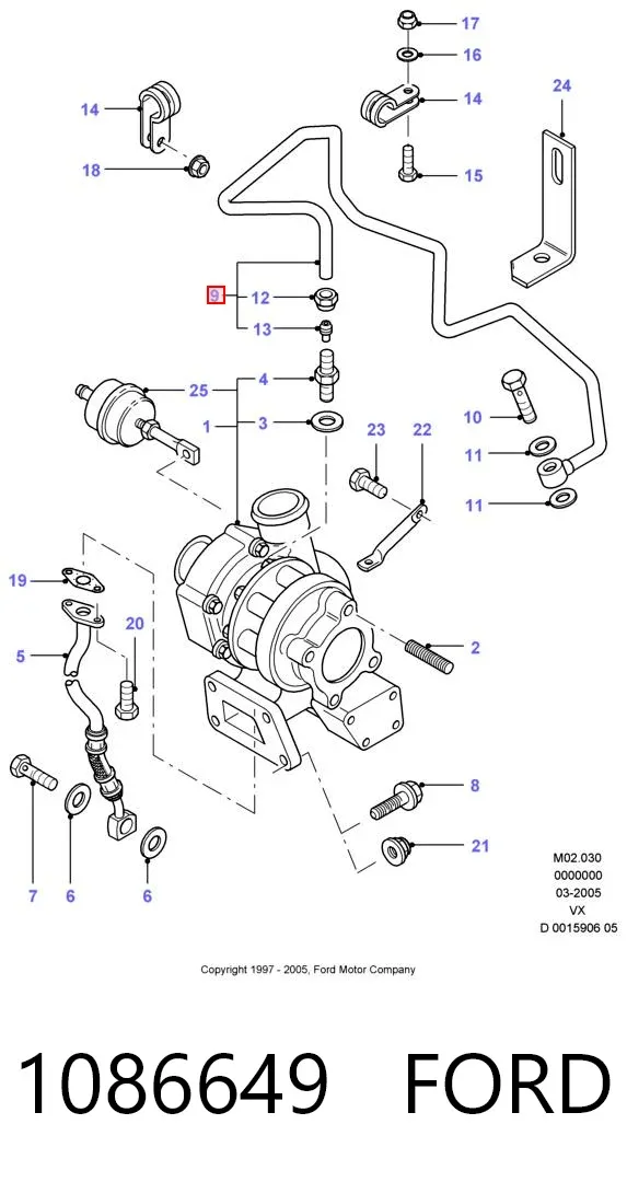 Трубка/шланг подачі масла до турбіни 1086649 Ford