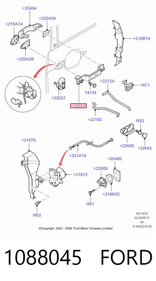 Тримач зовнішньої ручки дверей, передньої правої 1088045 Ford