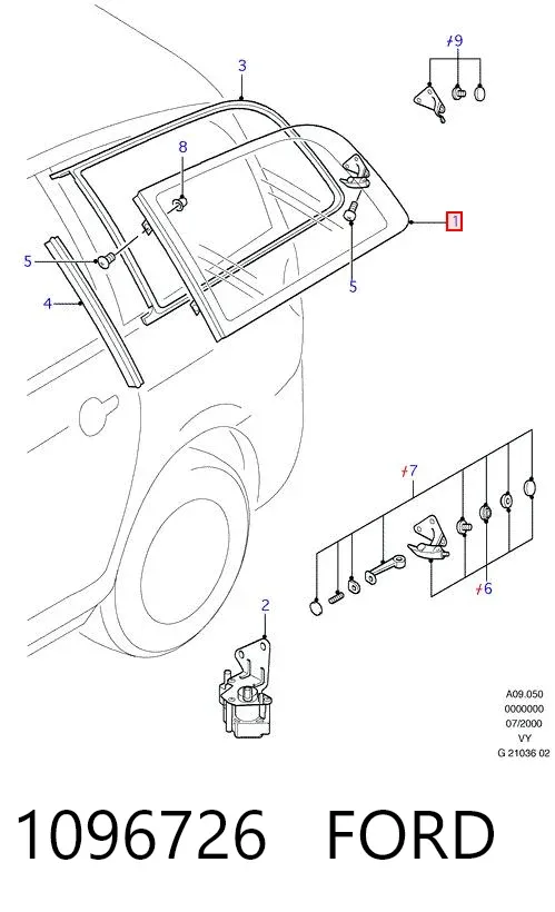 Скло багажного відсіку, праве 1096726 Ford