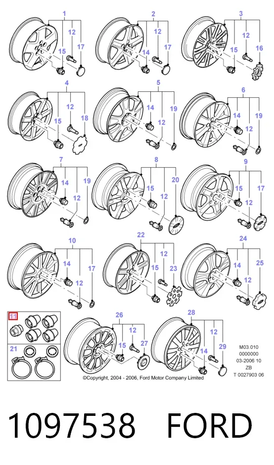 Колісний болт Ford Ka RBT