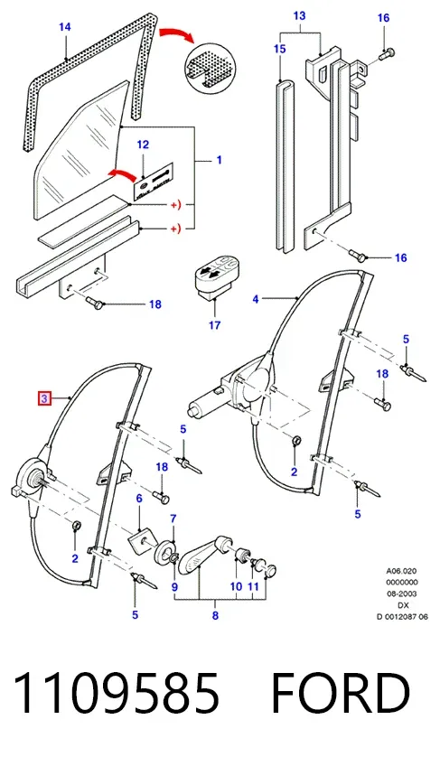 Склопідйомник передньої лівої двері 1109585 Ford