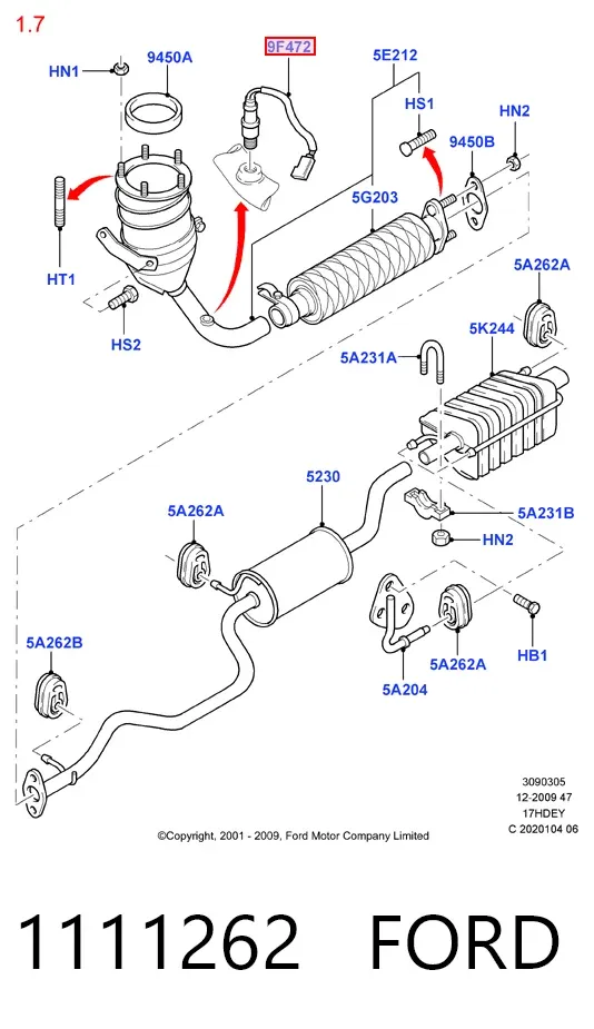 Лямбдазонд, датчик кисню до каталізатора 1111262 Ford