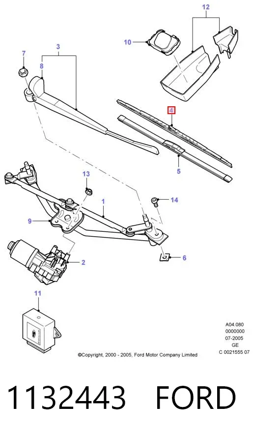 Щітка-двірник лобового скла, пасажирська 1132443 Ford