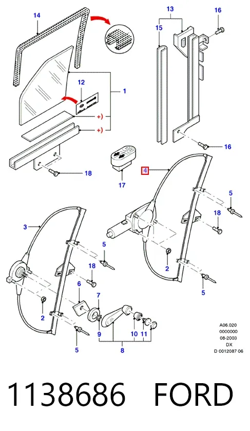 Склопідйомник передньої лівої двері 1138686 Ford