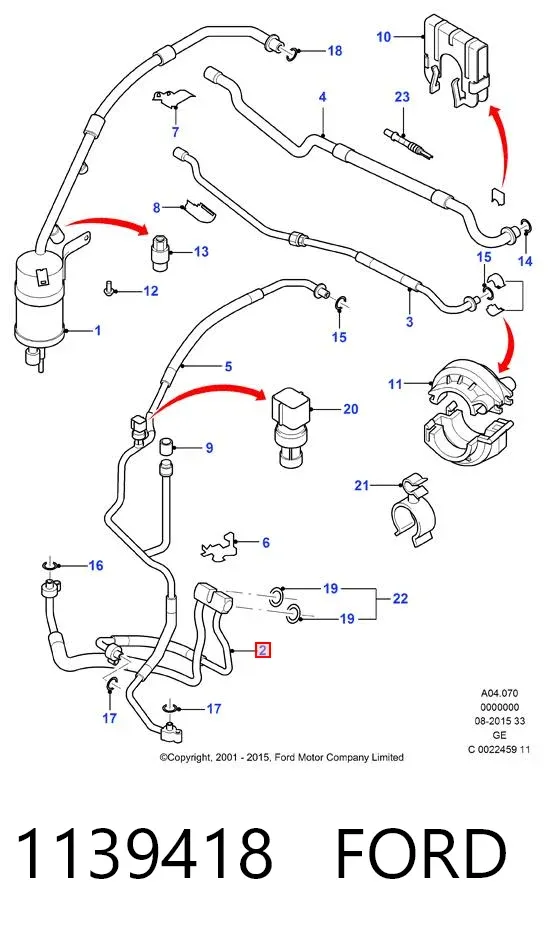 Шланг кондиціонера, від компресора до радіатора 1139418 Ford