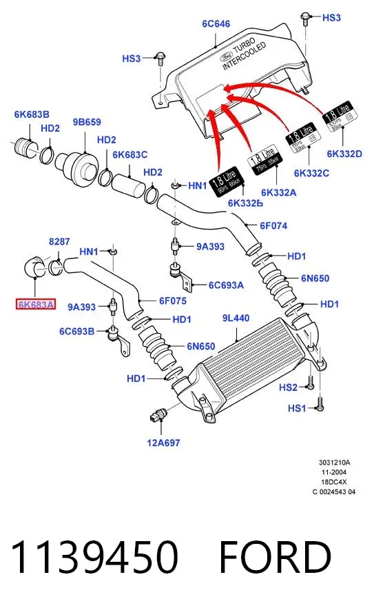 Шланг/патрубок интеркуллера 1139450 Ford