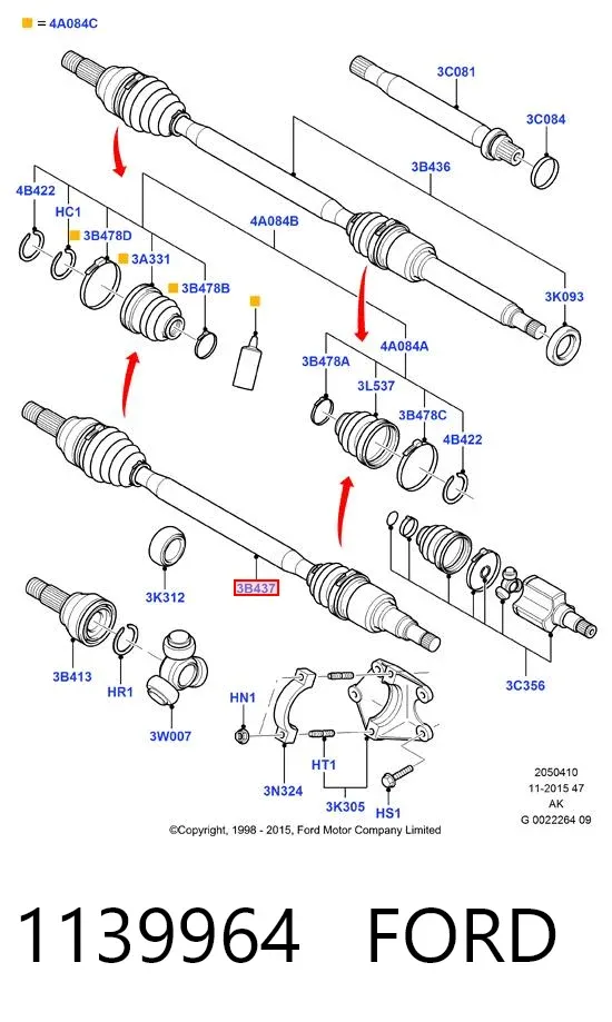 Ліва піввісь 1139964 Ford