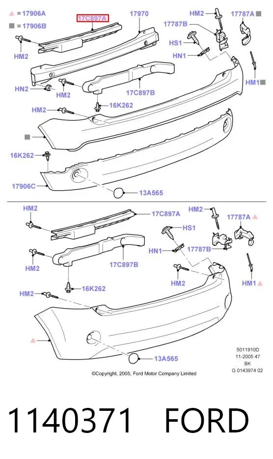 Кронштейн бампера заднього, центральний 1140371 Ford